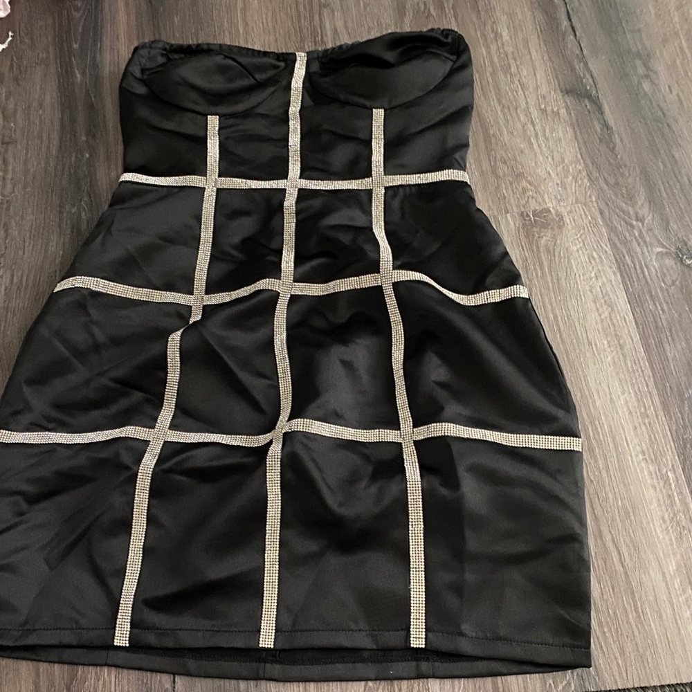 black dress with diamond grid